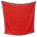 NINE CARRE GEANT HERMES FRAME LIST AU THREAD IN CASHMERE AND RED SILK - Hermès
