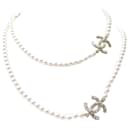 NEW CHANEL NECKLACE LOGO CC & PEARLS NECKLACE 114 CM GOLD METAL NECKLACE - Chanel