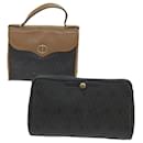 Christian Dior Honeycomb Canvas Hand Bag PVC Leather 2Set Black Auth bs6510