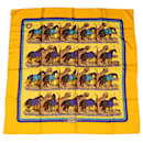 HERMES CARRE 90 ECURiES Scarf Silk Yellow Blue Auth bs6679 - Hermès