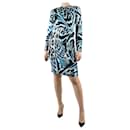 Blue printed long-sleeved dress - size UK 8 - Diane Von Furstenberg