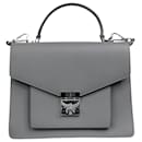 Grey textured leather top-handle bag with silver hardware - MCM