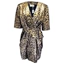 Sara Battaglia Gold Metallic / Black Leopard Printed Wrap Dress - Autre Marque