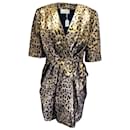 Sara Battaglia Goldmetallic / Schwarzes Wickelkleid mit Leopardenmuster - Autre Marque