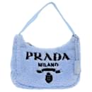 PRADA Terry Hand Bag Fabric Light Blue Black Auth 47378a - Prada