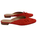 Reformation Belle Bow Flat Mules in Red Suede