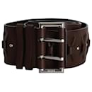 Emilio Pucci Wide Plaited Buckled Belt in Brown Leather