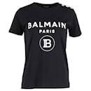 Balmain T-Shirt mit Logo-Print und Knopfverzierung aus schwarzer Baumwolle
