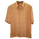 Saint Laurent Jacquard Button-up Short Sleeve Shirt in Orange Silk