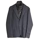 Prada Wool Blazer with Leather Inner in Grey Wool