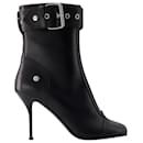 Bottines à talons hauts - Alexander Mcqueen - Cuir - Noir/Argentée