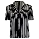 Reformation Striped Short Sleeve Button-up Shirt in Black Viscose and Rayon