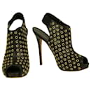 Alexander McQueen Black leather Gold Grommet peep toe ankle boots booties sz 40 - Alexander Mcqueen