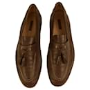 Louis Vuitton Men's Gray Taupe Leather Tassels Loafers Slip On Shoes size 7.5 M