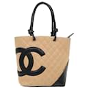 CHANEL Cambon Line Sacola Couro Bege CC Auth am4685 - Chanel