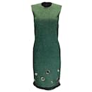 Moschino Verde / De color negro / Vestido recto de lana sin mangas con detalle de ojal plateado