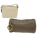GUCCI Hand Bag Clutch Bag Leather 2Set Beige Gray Auth bs6682 - Gucci