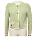 CHANEL S JACKET 36 IN GREEN TWEED BUTTONS CC LOGO BUTTONS JACKET VEST - Chanel