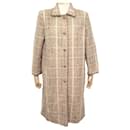 VINTAGE COAT CHANEL LONG TWEED BROWN M 40 WOOL BUTTONS LOGO CC COAT - Chanel