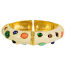 KENNETH JAY LANE Enamel Cuff Bracelet in Off White with multi color cabochons - Kenneth Jay Lane
