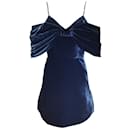 Leo Lin Sofia Midnight Blue Velvet Bow Mini Dress - Autre Marque