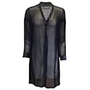 Robe tunique noire rayée en lurex et soie transparente Akris
