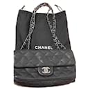 Chanel Black grained calf leather  mini rectangle classic flap bag with silver hardware