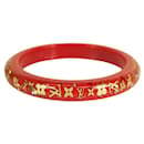 Bracelet jonc Louis Vuitton Thin Inclusion PM rouge corail avec paillettes en résine dorée