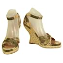 Alaia Beige Gray Snakeskin Leather High Heel Wedges Platform Sandals Shoes 40 - Alaïa
