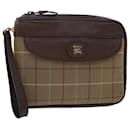 Burberrys Nova Check Clutch Bag Nylon Leather Brown Auth ki3147 - Autre Marque