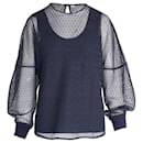 Chloe Tank Top with Sheer Floral Long-sleeve Overlay in Navy Blue Polyester - Chloé
