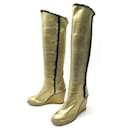 CHANEL FUR-LINED BOOTS SHOES 40 GOLD LEATHER GOLDEN FUR LEATHER BOOTS - Chanel