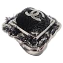 CHANEL CC LOGO SQUARE RING SIZE 50 IN BLACK METAL 2013 BLACK RING - Chanel