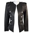 Balmain Slim Fit lined Breasted Leather Blazer/Jacket in Black