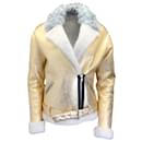 Sandy Liang Gold Metallic Lamb Shearling Moto Zip Biker Jacket - Autre Marque