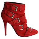 Giuseppe Zanotti x Balmain Ankle Boots in Red Suede 