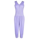 Issey Miyake Pleats Please Fluffy Micro-check Pleated Jumpsuit in Purple Polyester