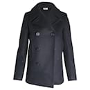 Saint Laurent Double-Breasted Short Coat in Black Wool