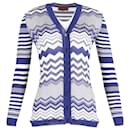 Missoni Striped Crochet-Knit Cardigan In Navy Blue Viscose