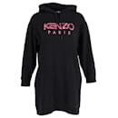 Kenzo Paris Peony Logo Embroidered Hooded Sweatshirt Dress in Black Cotton