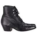 Saint Laurent Susan Lace-up Ankle Boots in Black Calfskin Leather