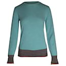 Victoria Beckham Contrast Hem Knitted Sweater in Blue Wool
