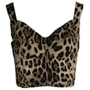 Dolce & Gabbana Top tipo corpiño con estampado de leopardo en seda marrón