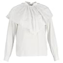 Etro Ruffled Neck Embroidered Blouse in White Cotton
