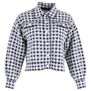 Sandro Jayce Checked Tweed Cropped Jacket in Blue and White Cotton