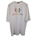Camiseta Balenciaga Laurier Rainbow Logo em algodão branco