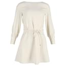 Emporio Armani Tie-Waist Long-Sleeve Mini Dress in Cream Polyester