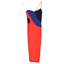 Victoria Beckham Color Block Leather Strap Midi Dress in Multicolor Viscose