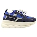 Versace Chain Reaction 2 Sneakers in Blue Suede and Mesh