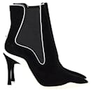 René Caovilla Ribbed Side Ankle Boots In Black Suede - Rene Caovilla